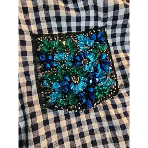 Crown & Ivy Navy Plaid‎ Embellished Long Sleeve Button Front Shirt Size M - Picture 5 of 6